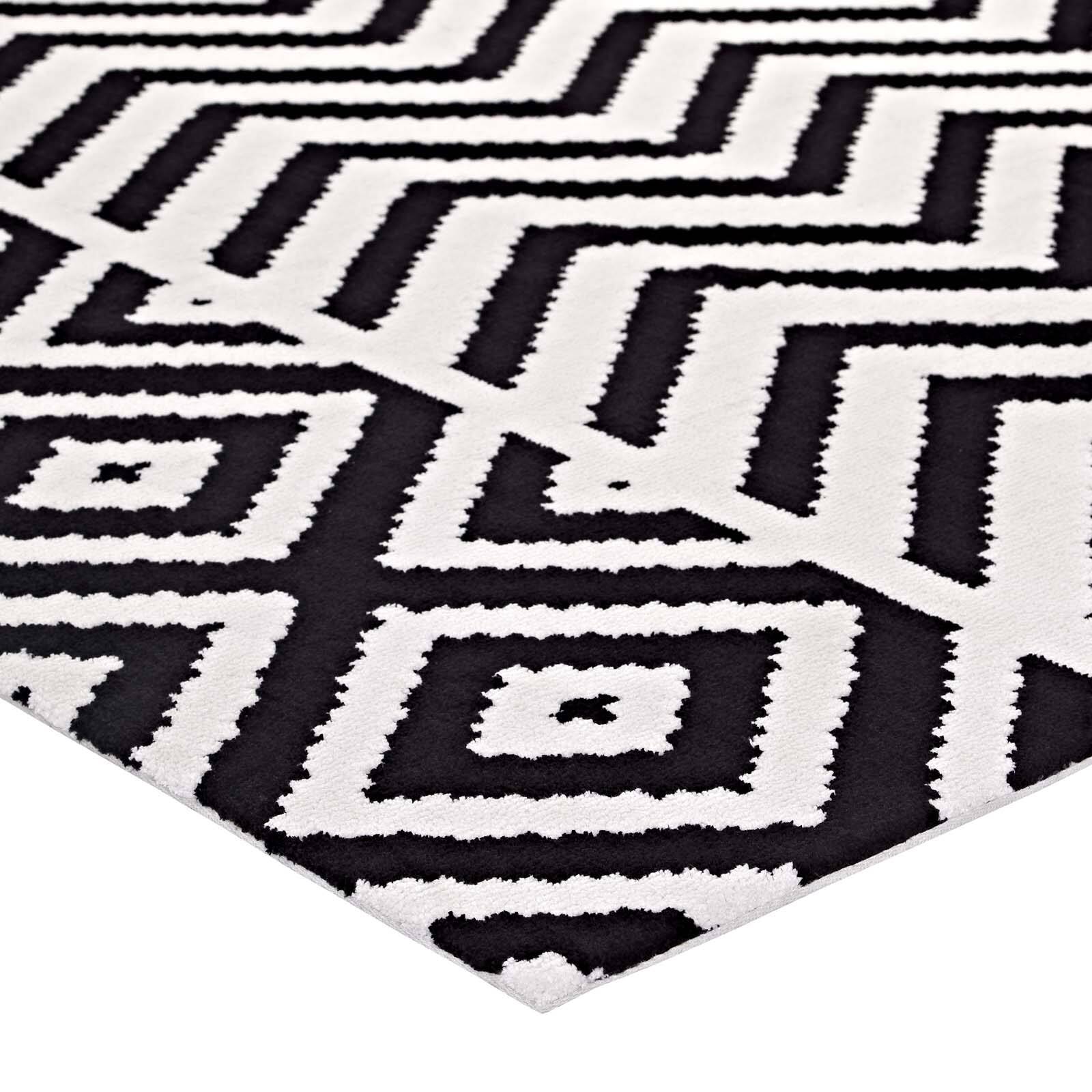 Alt View 1. Modway - Ailani Geometric Chevron-Diamond Area Rug - Black and White.