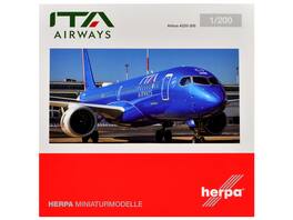 Airbus A220-300 Commercial Aircraft "ITA Airways" (EI-HHM) 1/200 Diecast Model Airplane by Herpa - Blue with Tail Stripes