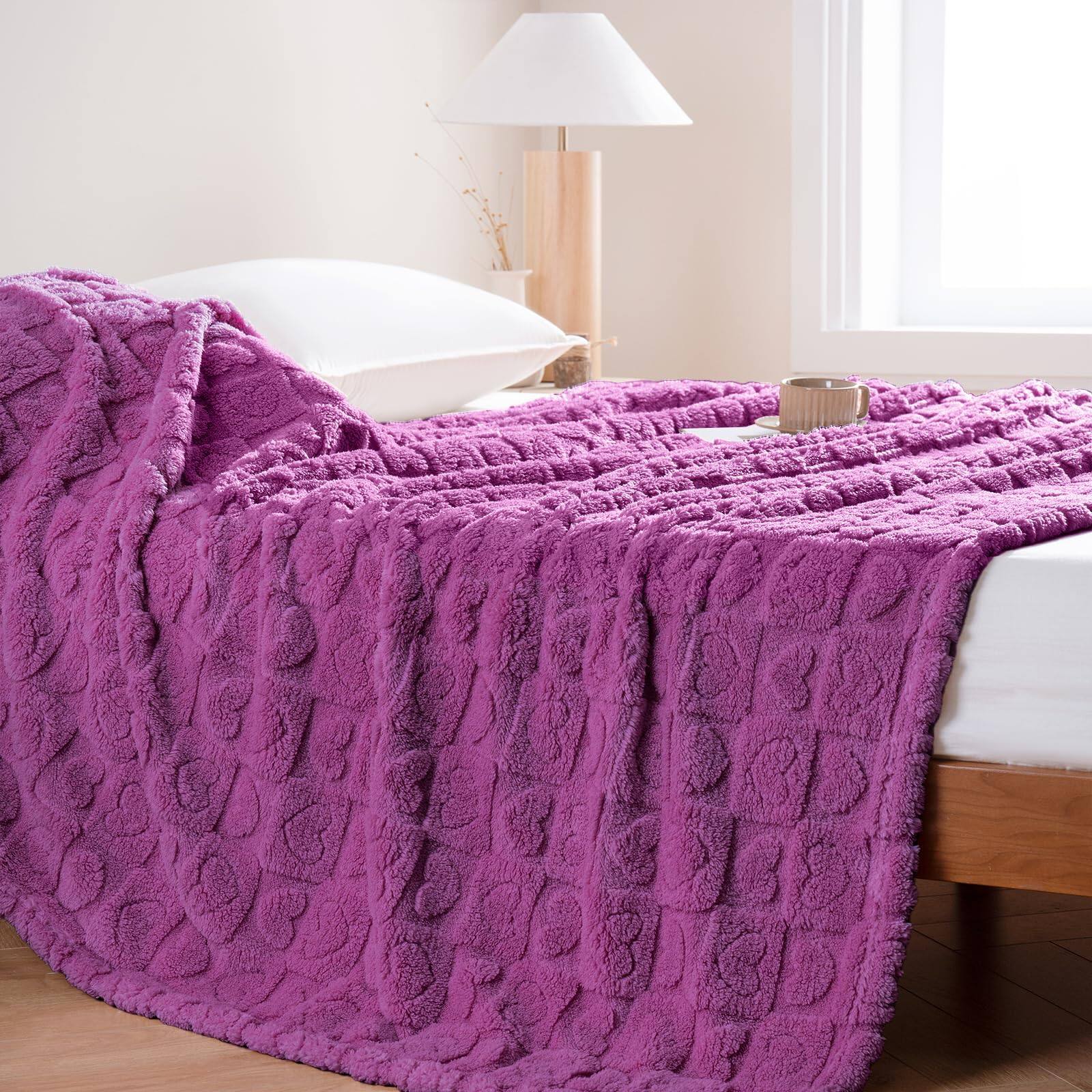 Alt View 1. Pacoar Cade - Super Soft Blanket With Heart Checkered Silky Flannel Fleece 3d Jacquard Decorative Fuzzy Blankets For Women And ( - Purple-60"x80".