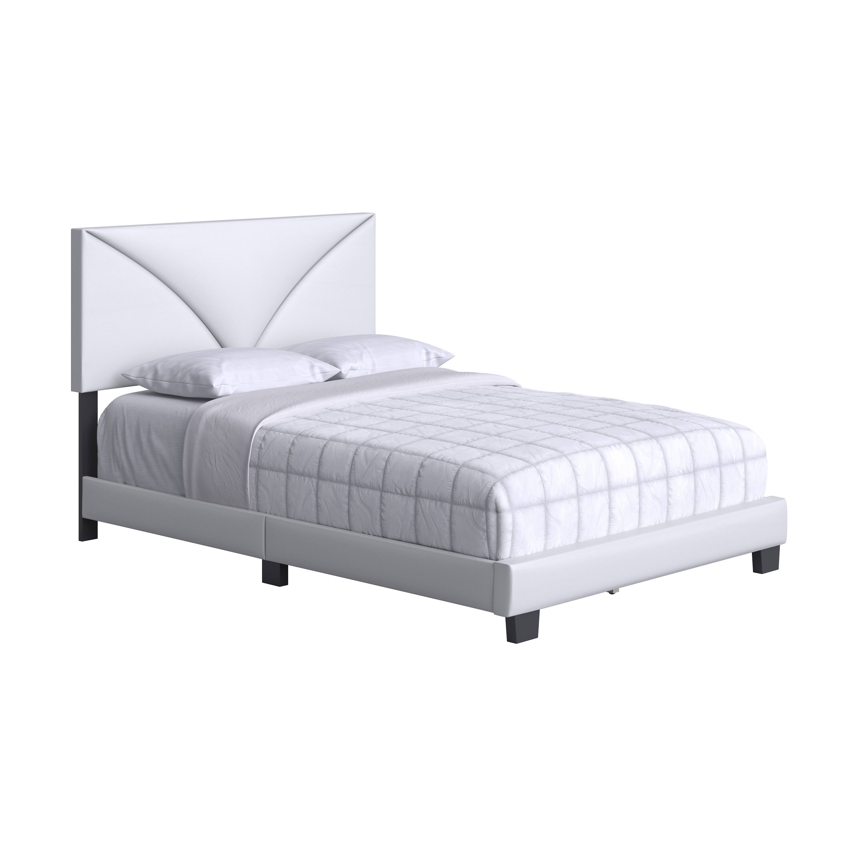 Alt View 3. Boyd Sleep - Cornerstone Upholstered Platform Bed Frame, 4 Slat Wood Support System, Box Spring Required, Queen - White.