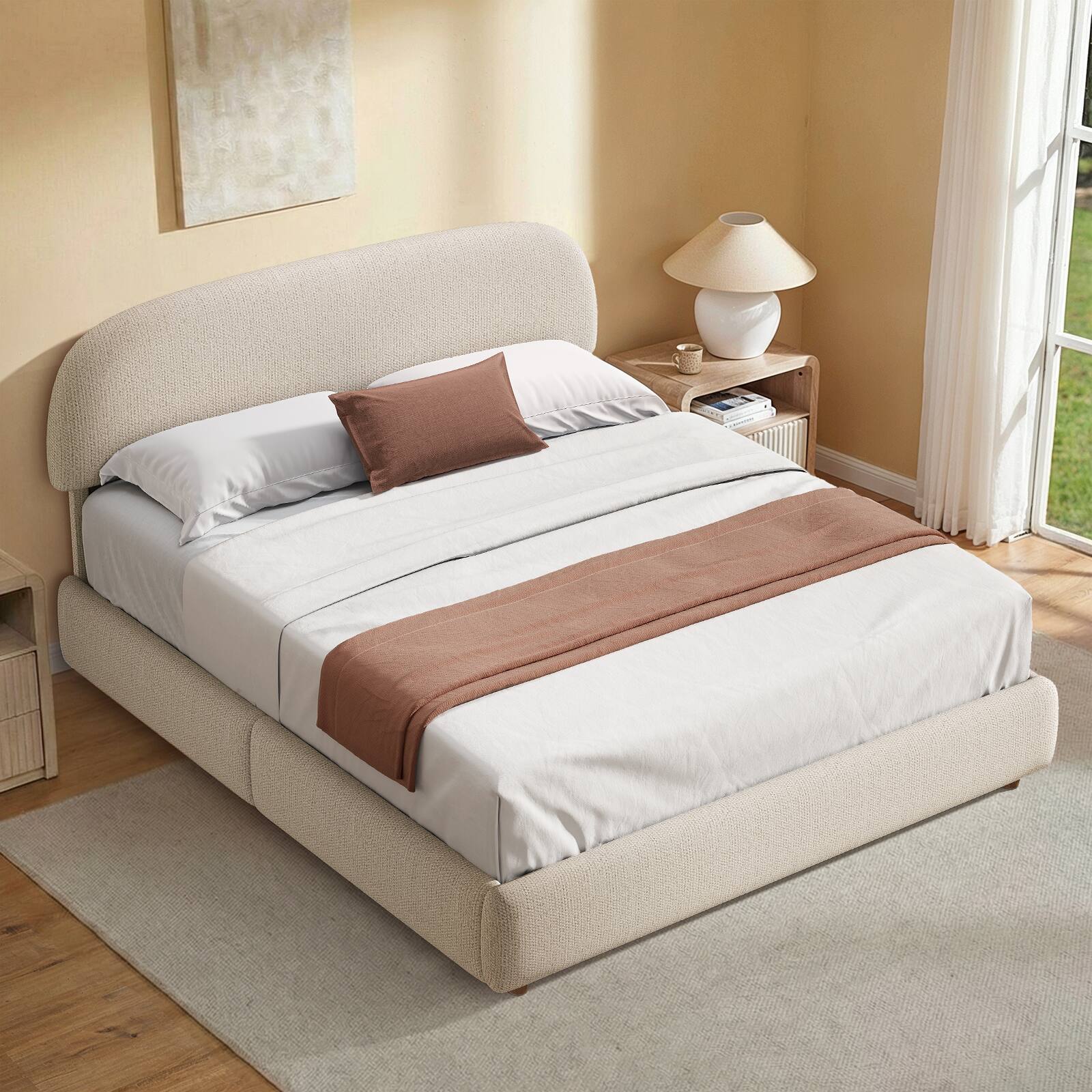 Angle. ModernMate - Upholstered Platform Bed with Adjustable Headboard, Hydraulic Lift Storage Bed - Begie.