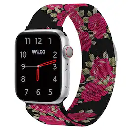 Waloo - Floral Printed Magnetic Mesh Band For Apple Watch - Floral Black