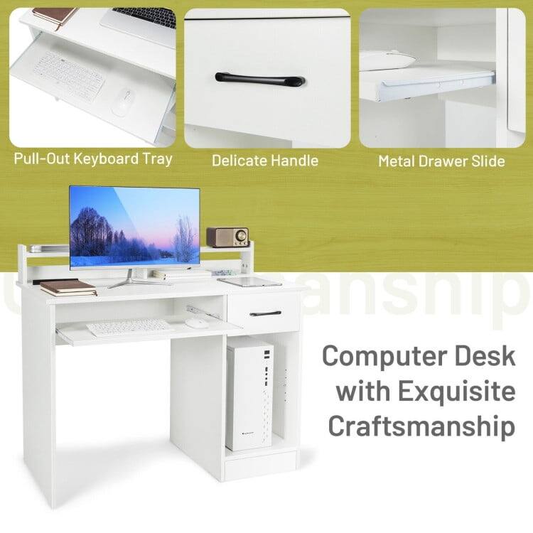 Pull-Out Keyboard Tray  
Delicate Handle  
Metal Drawer Slide  

Computer Desk with Exquisite Craftsmanship