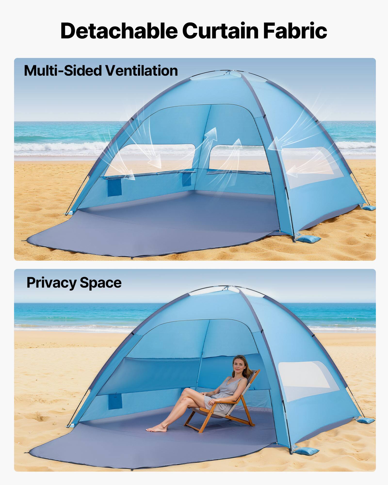 Detachable Curtain Fabric

Multi-Sided Ventilation

Privacy Space