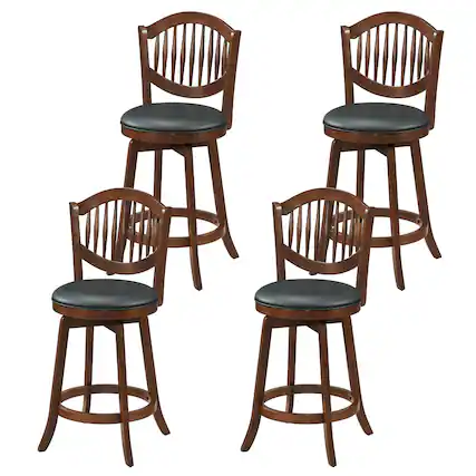 Front. Costway - Costway Swivel Bar Stools Set of 4, 25" Counter Height Barstools with Backrest & Wood Frame - Brown.