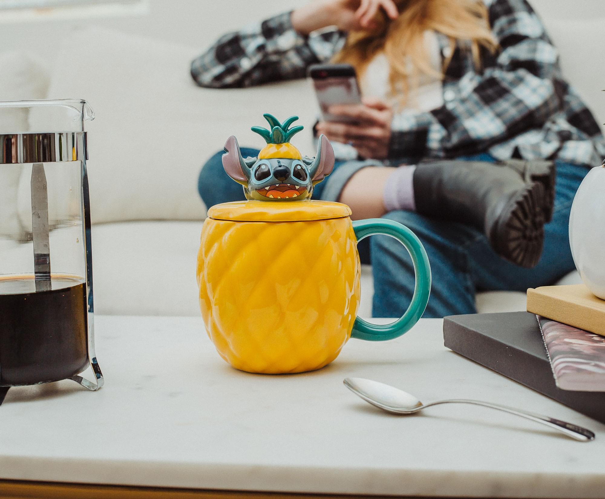 Alt View 4. Silver Buffalo - Disney Lilo & Stitch Pineapple 3D Sculpted Ceramic Mug With Lid | Holds 20 Ounce - Yellow.