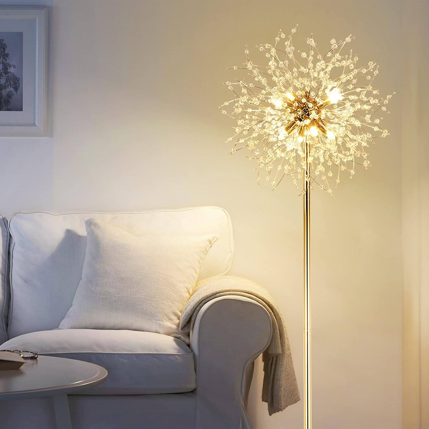 Alt View 4. Z-Edge - 69" Crystal Floor Lamp, Modern Standing Lamp with K9 Crystal, LED Floor Lamp, Metal Tall Pole Lamp for Living Room - Gold.