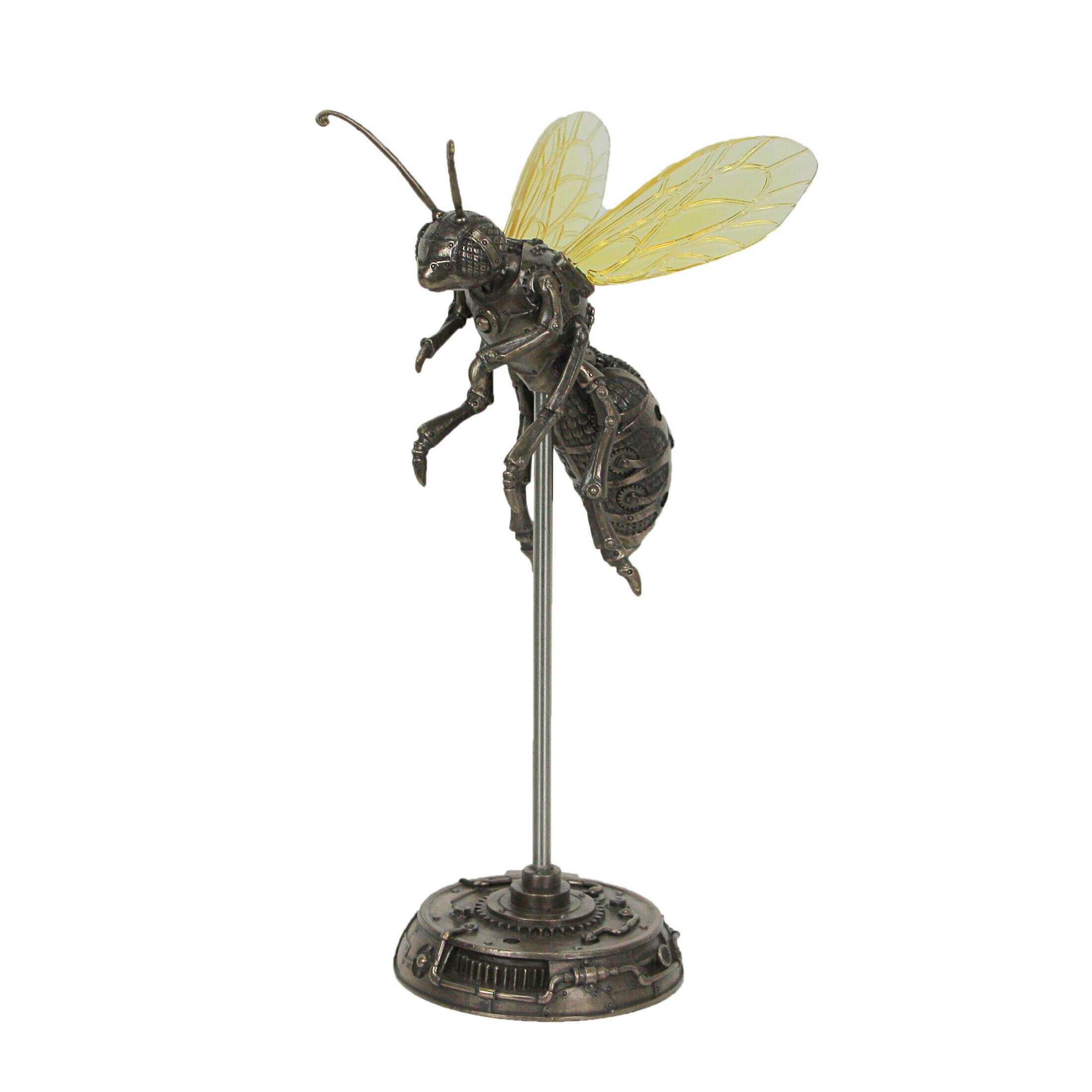 Front. Veronese Design - Bronze Finish Steampunk Hornet Specimen on Museum Mount Statue 10.5 Inches High - Bronze.