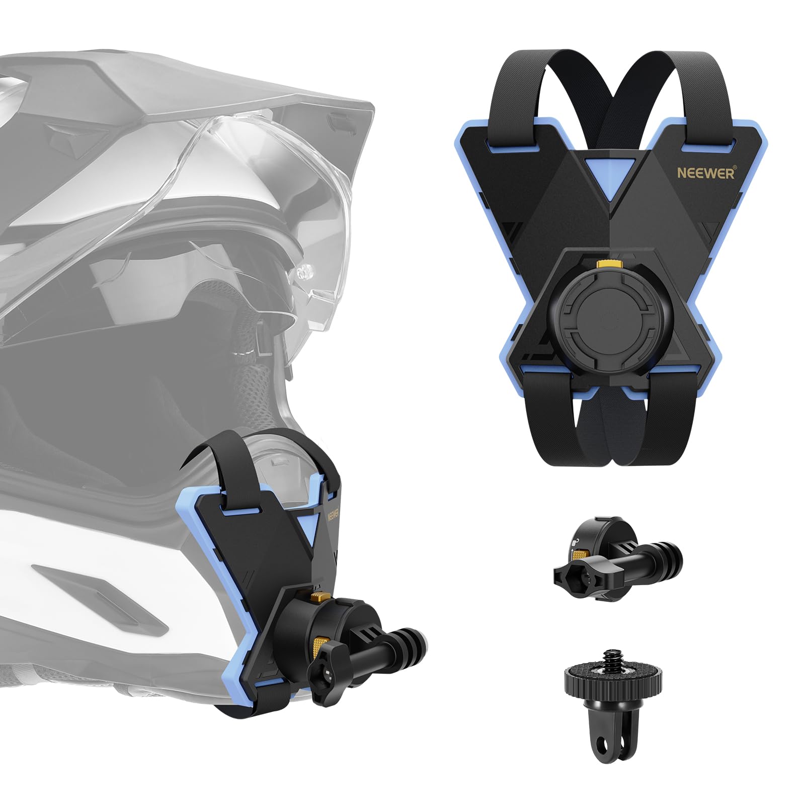Front. Neewer - Motorcycle Helmet Chin Mount Kit - with Magnetic Quick Release for GoPro, DJI & Insta360 - Black.