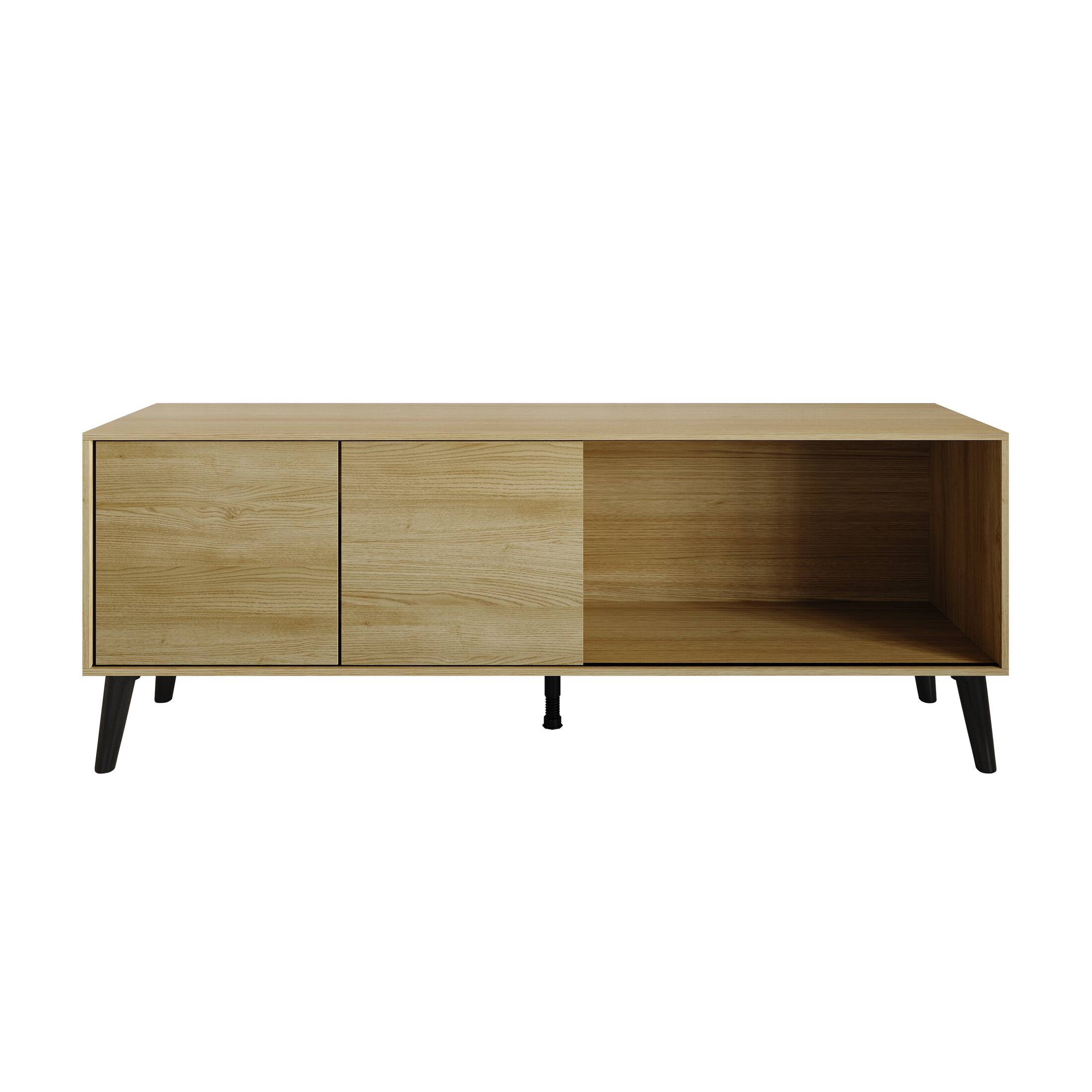 Alt View 3. ChaletPosh - Modern Minimalist TV Console in Wood Finish with Sliding Doors, Sanremo Light Oak - Light Oak.