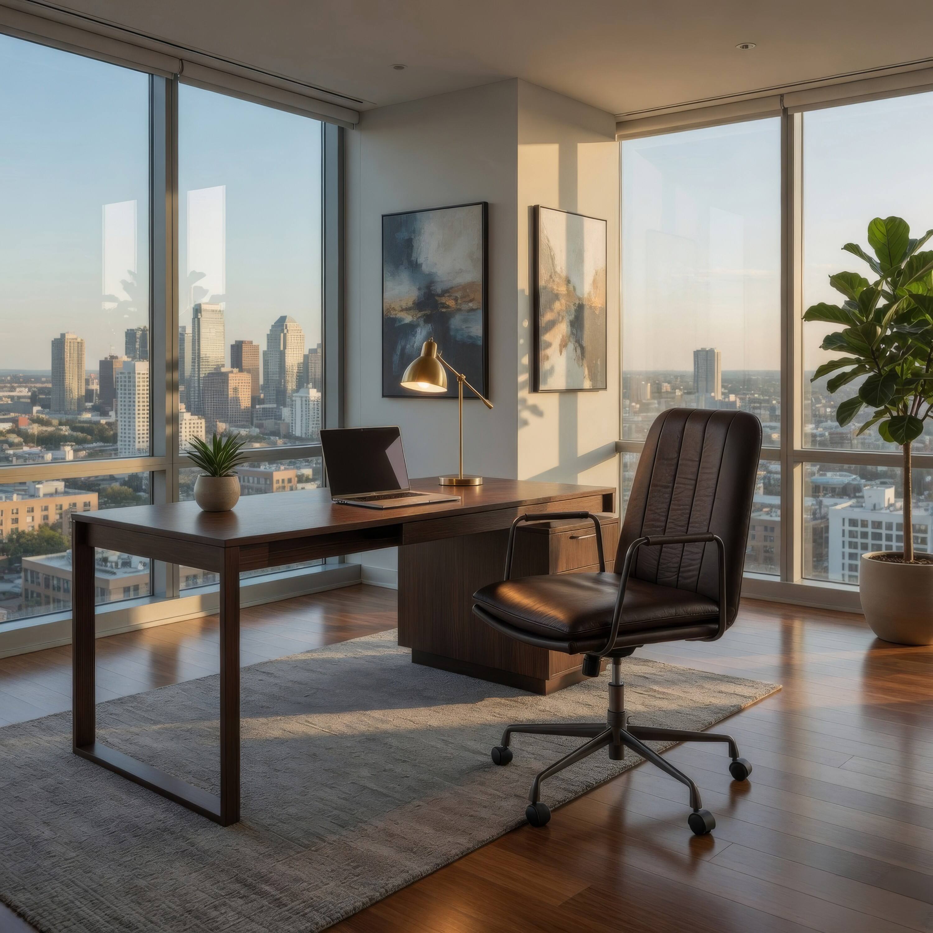 Alt View 6. Manhattan Lane - Office Chair with Leather Seat and Channel Stitching, Dark Brown - Brown.