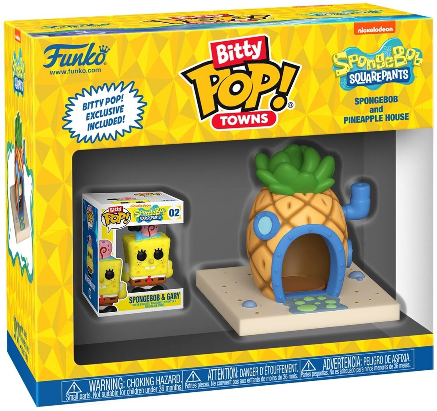 - nickelodeon
- Funko
- www.funko.com
- Bitty POP! TOWNS
- SpongeBob SQUAREPANTS
- SPONGEBOB and PINEAPPLE HOUSE
- Bitty POP! EXCLUSIVE INCLUDED!
- SPONGEBOB & GARY
- WARNING: CHOKING HAZARD. Small parts. Not suitable for children under 36 months.
- ATTENTION: DANGER D'ÉTOUFFEMENT. Partes pequeñas. No es adecuado para menores de 36 mois.
- ADVERTENCIA: PELIGRO DE ASFIXIA. Partes pequeñas. No es adecuado para menores de 36 meses.