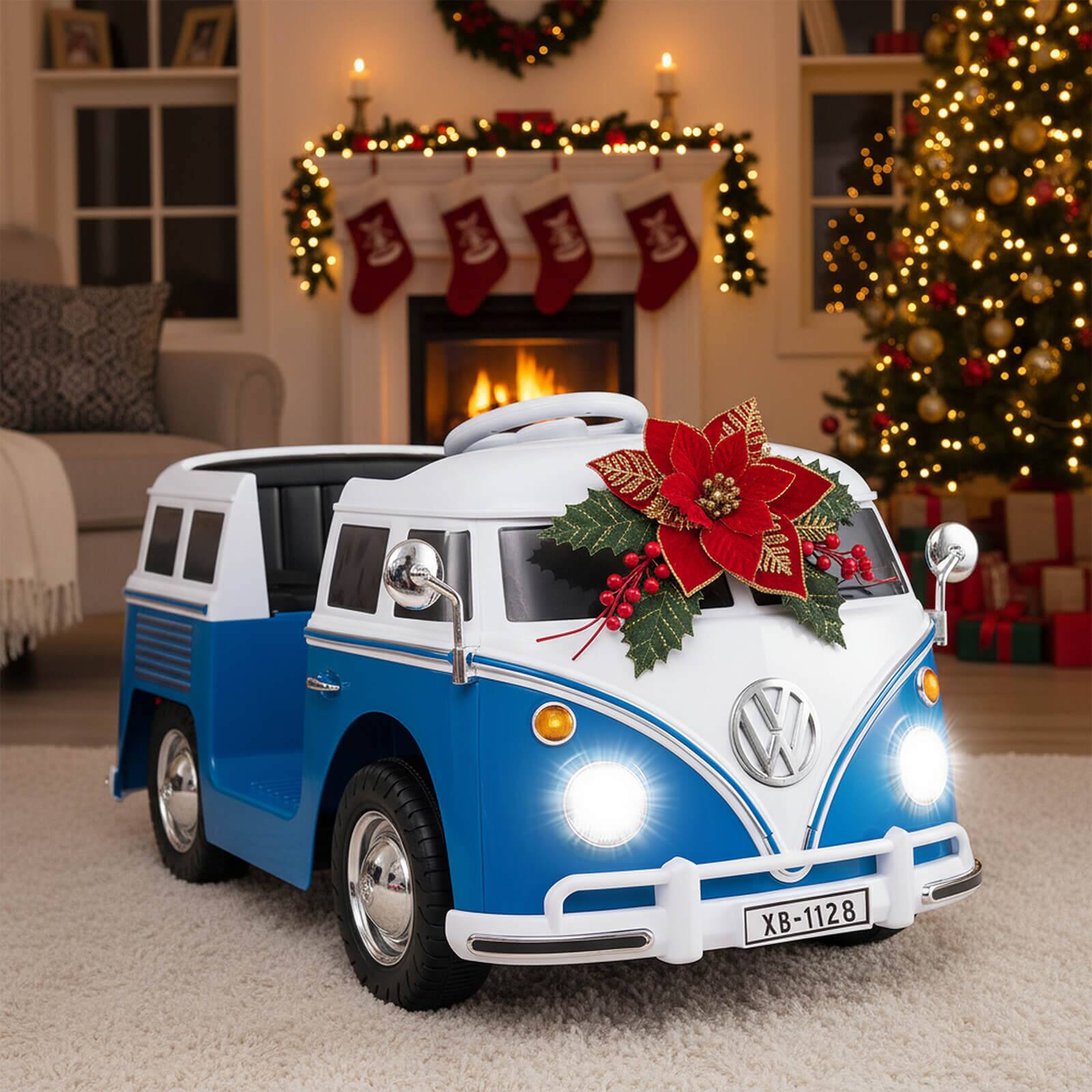 Alt View 3. Costway - Costway 12V Licensed Volkswagen Ride-on Bus with Cup Holder, LED Headlights, Music & Horn - Blue.