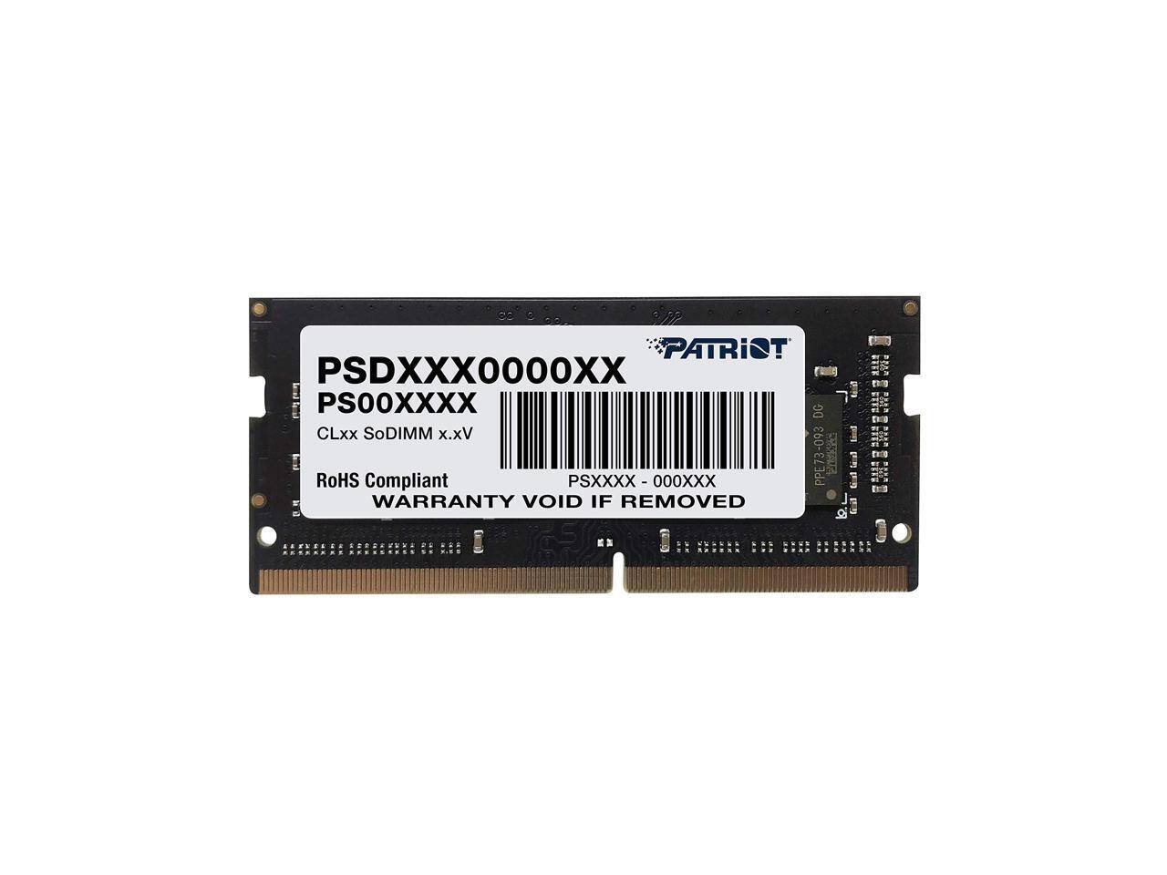 PATRIOT  
PSDXXX0000XX  
PSO0XXXX  
CLxx SoDIMM x.xV  
RoHS Compliant  
PSXXXX - 000XXX  
WARRANTY VOID IF REMOVED