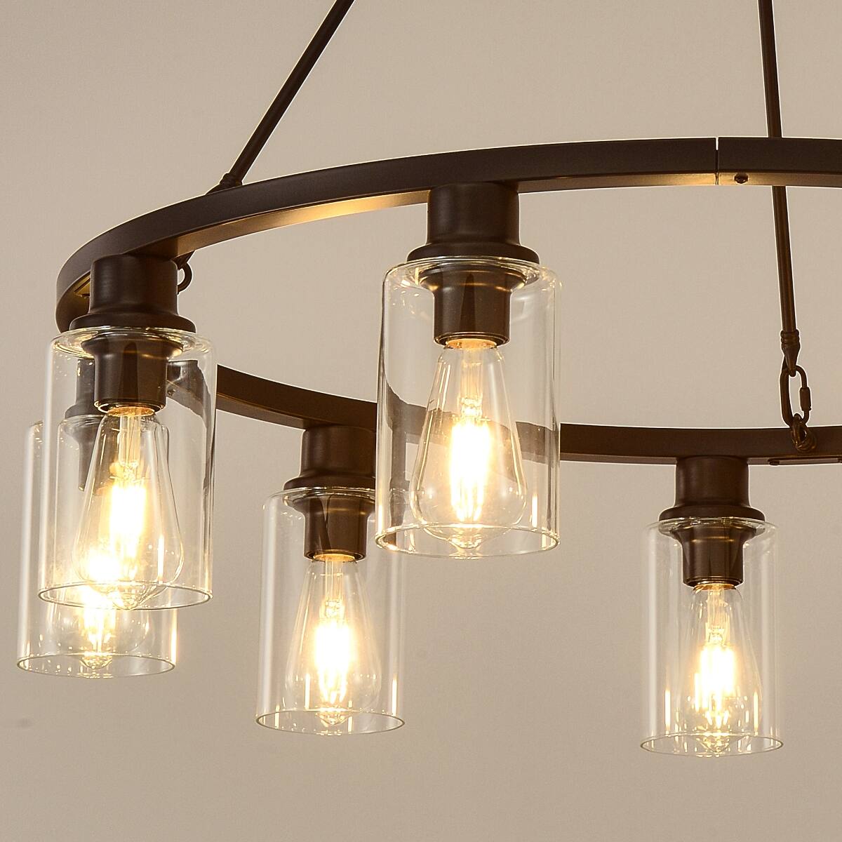 Alt View 9. Loheer - Loheer 9 Light Wagon Wheel Chandelier Modern Farmhouse Brown Metal Dining Room Pendant.