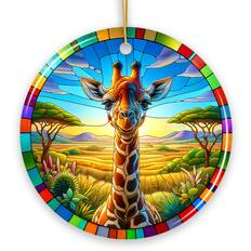 Front. OrnamentallyYou - Giraffe Grace Stained Glass Style Ceramic Ornament African Animals Christmas Gift and Decor - Multi-colored.