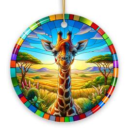 OrnamentallyYou - Giraffe Grace Stained Glass Style Ceramic Ornament African Animals Christmas Gift and Decor - Multi-colored
