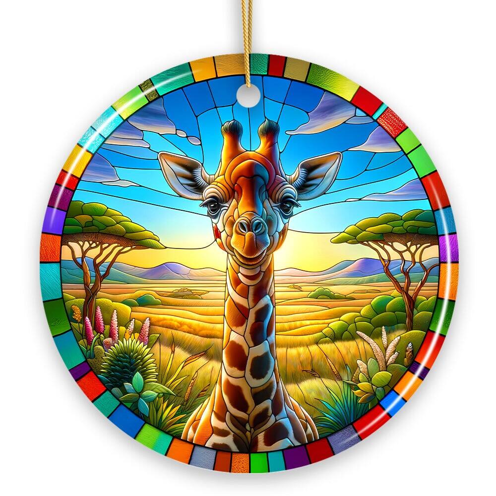 OrnamentallyYou - Giraffe Grace Stained Glass Style Ceramic Ornament African Animals Christmas Gift and Decor - Multi-colored