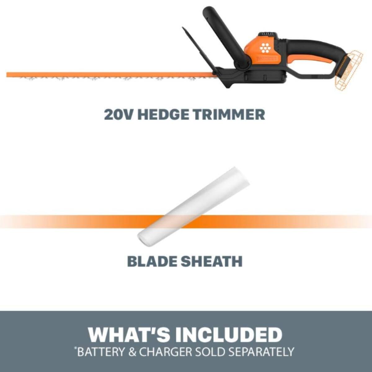 What's Included: 20V Hedge Trimmer Blade Sheath Battery & Charger Sold Separately