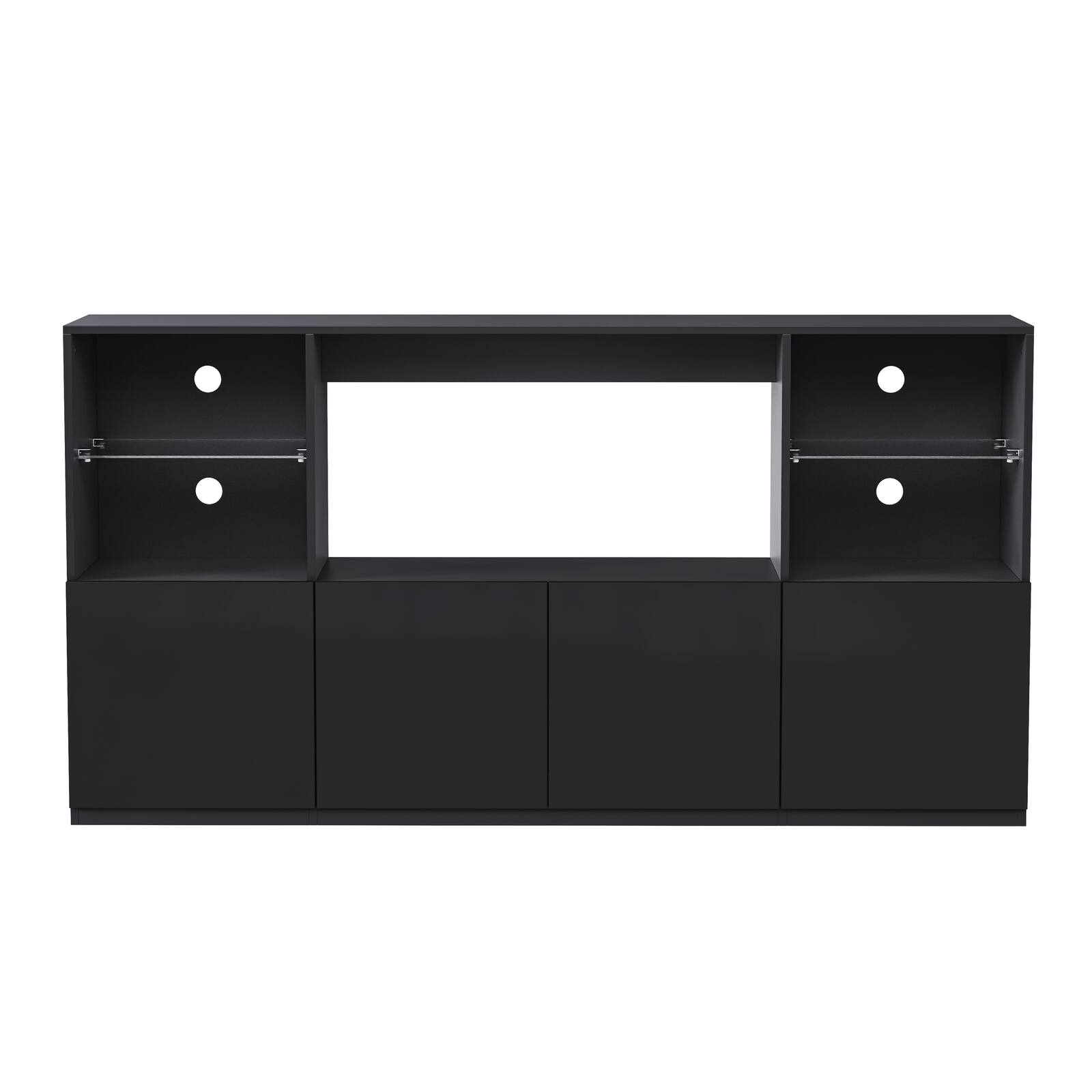Angle. Spaco - Spaco TV Stand for 75 Inch TVs, High Gloss Entertainment Center with LED Lights, Tempered Glass Shelves, Large Cabinet - Black.