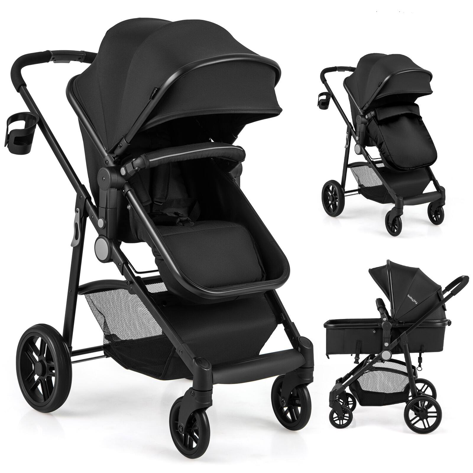 Costway - 2 in 1 Foldable Baby Stroller Kids Travel Newborn Infant Buggy Pushchair 22 lbs - Black