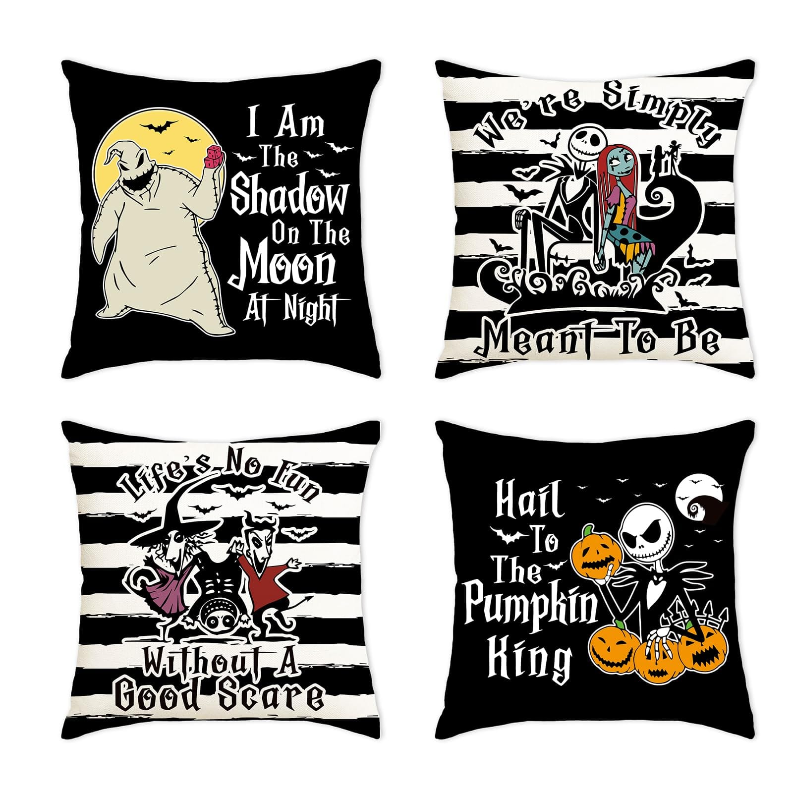 Paradigms Interiors - Funny Pillow Covers Throw Cover Nightmare Before Decorations Set Of 4 Christmas Cushion Cases Jack Sally Be - Default