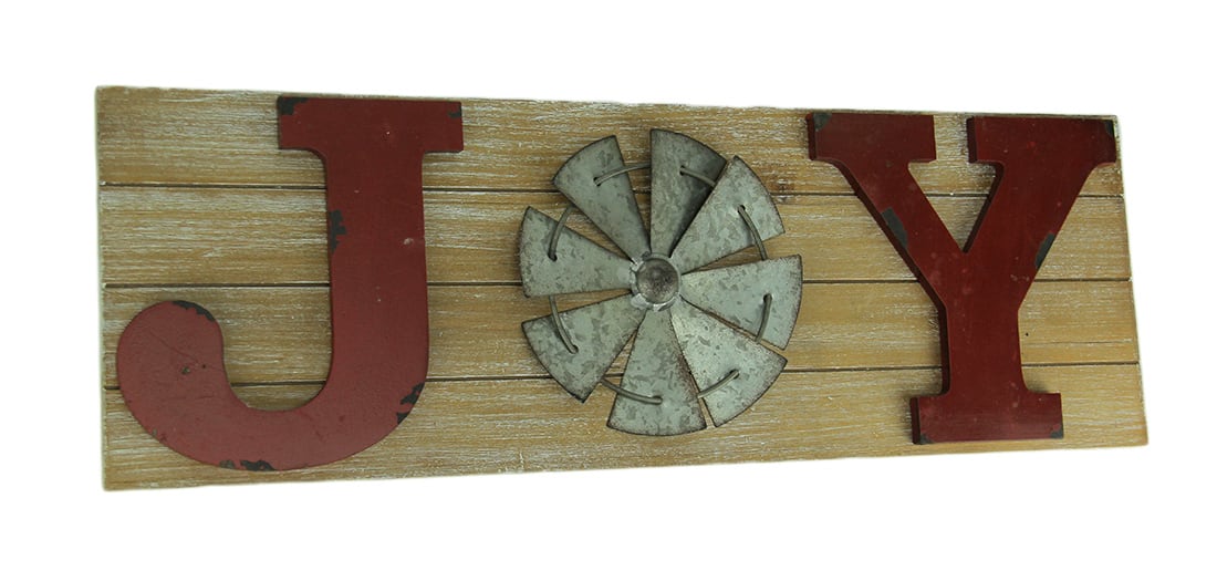 Zeckos - Distressed Look Holiday Word Sign Windmill Wall Hanging - Red