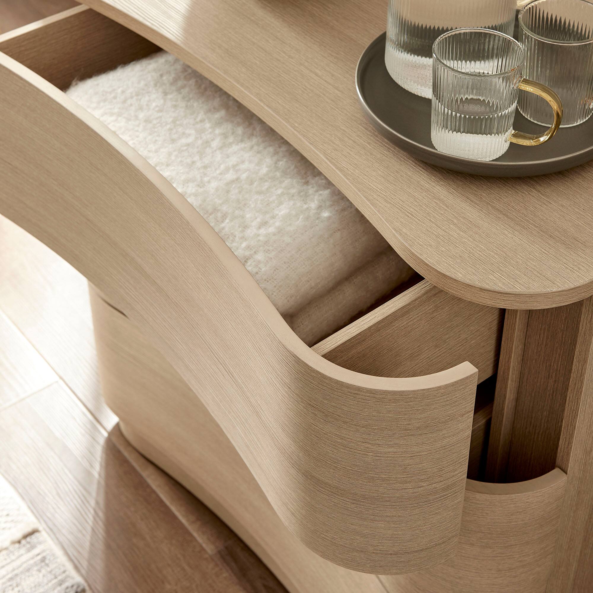 Alt View 1. Modway - Mirae 3-Drawer Curved Compact Dresser by Modway - Brushed Light Oak.