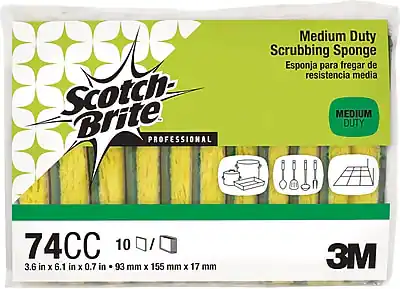 Scotch-Brite Professional
Medium Duty Scrubbing Sponge
Esponja para fregar de resistencia media
74CC
10 / 3.6 in x 6.1 in x 0.7 in / 93 mm x 155 mm x 17 mm
MEDIUM DUTY
3M