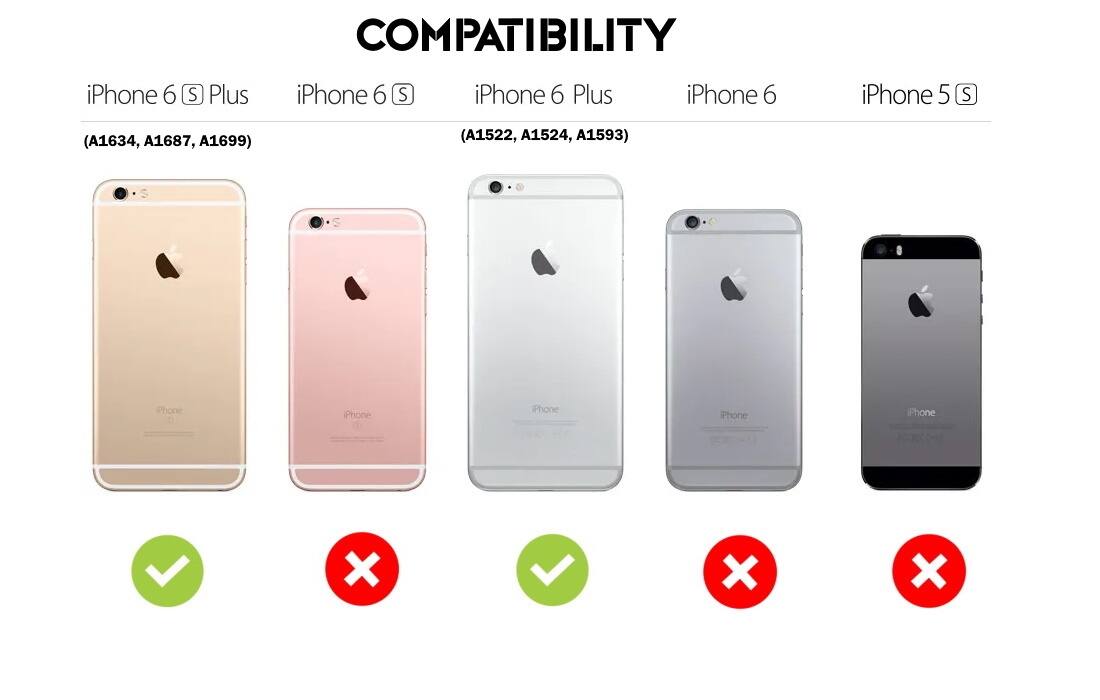COMPATIBILITY

- iPhone 6 S Plus (A1634, A1687, A1699) ✔️
- iPhone 6 S (A1522, A1524, A1593) ❌
- iPhone 6 Plus ✔️
- iPhone 6 ❌
- iPhone 5 S ❌