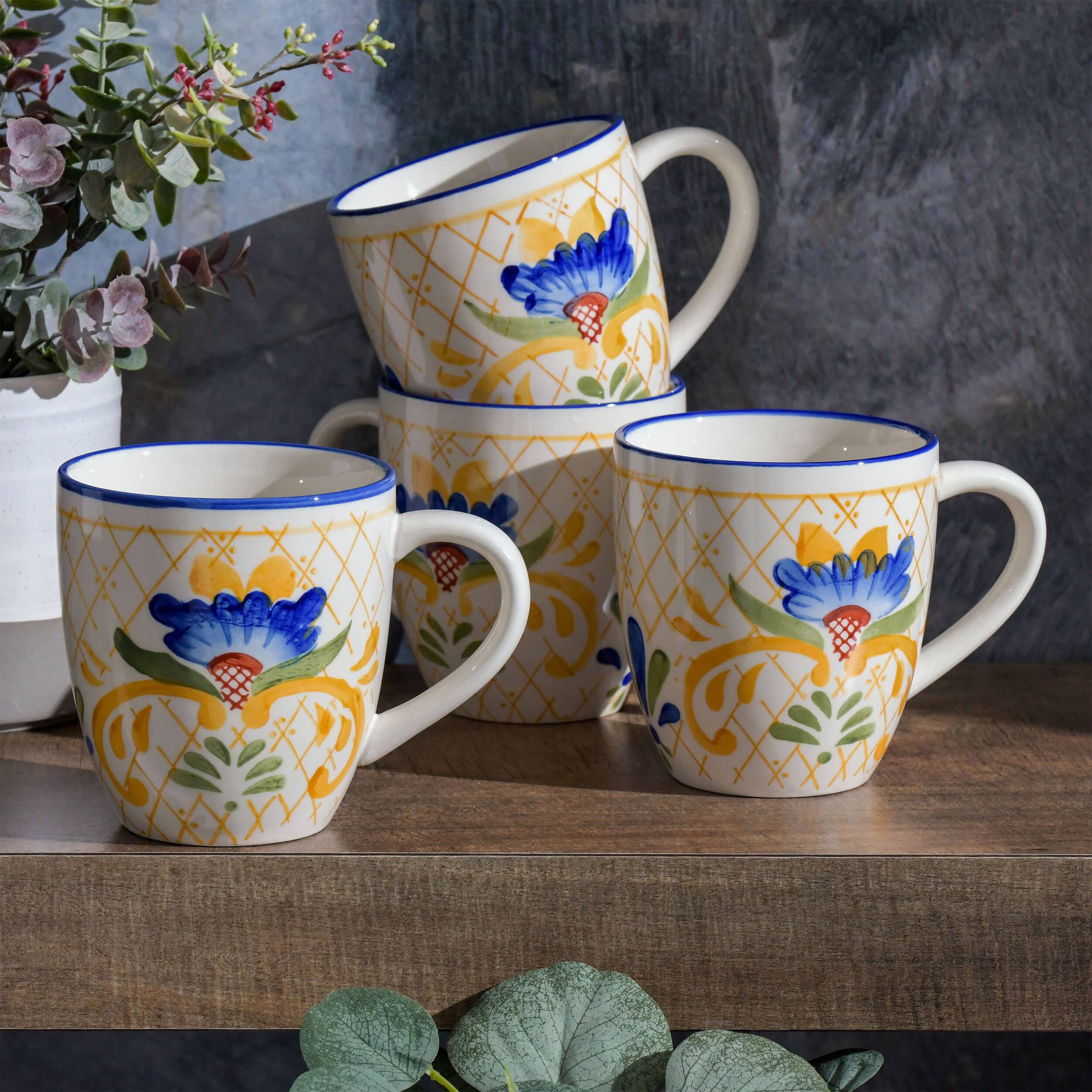 Alt View 6. Laurie Gates - Laurie Gates Tierra Tile 4 Piece 17.4 Ounce Hand Painted Stoneware Mug Set - Multi-Color.