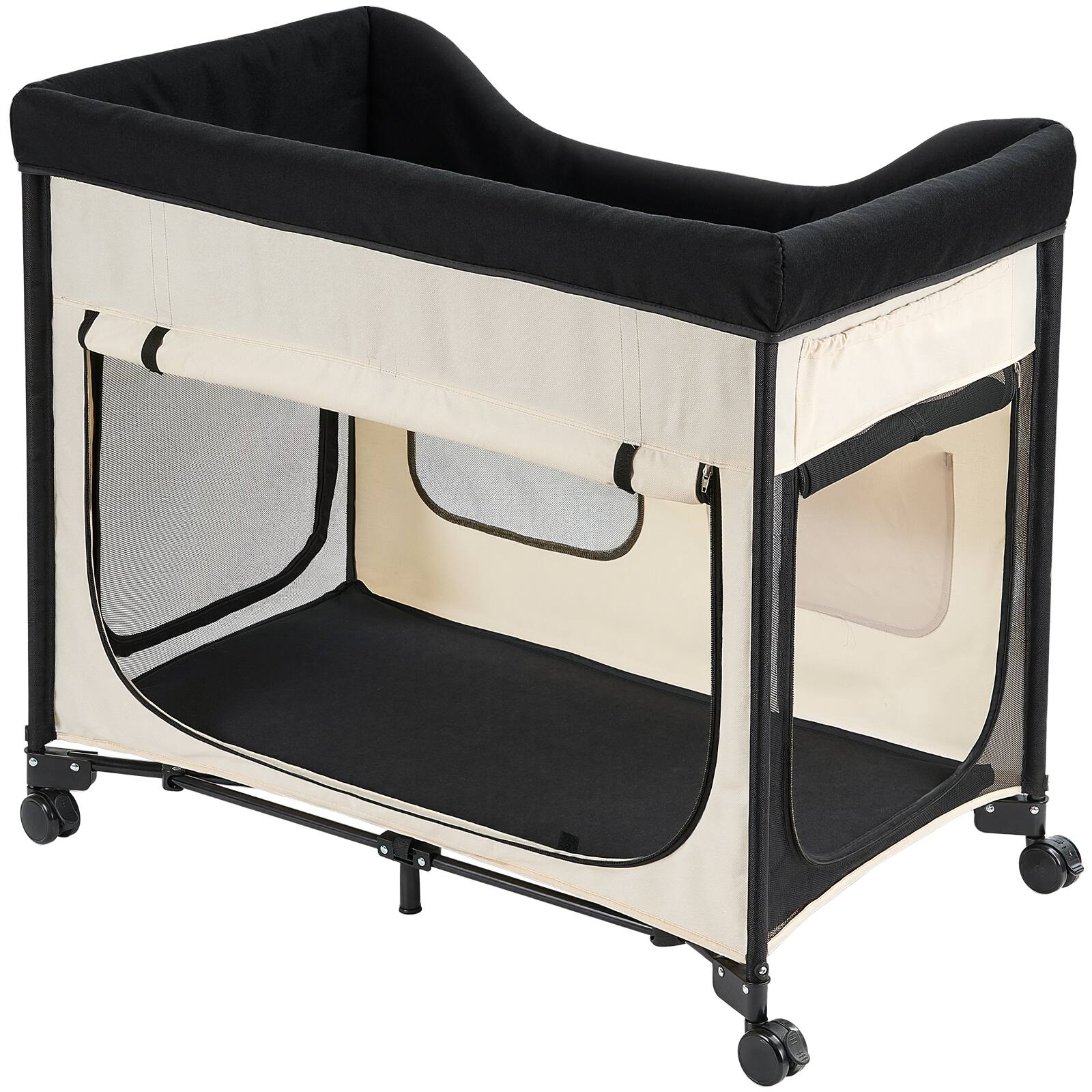 Alt View 5. VEVOR - Elevated Lounge Pet Bed, Foldable Bunk Dog Bed with 600D Oxford Cloth and Dutch Velvet,with Wheels, Side Storage Bags,XL - Beige,Black.