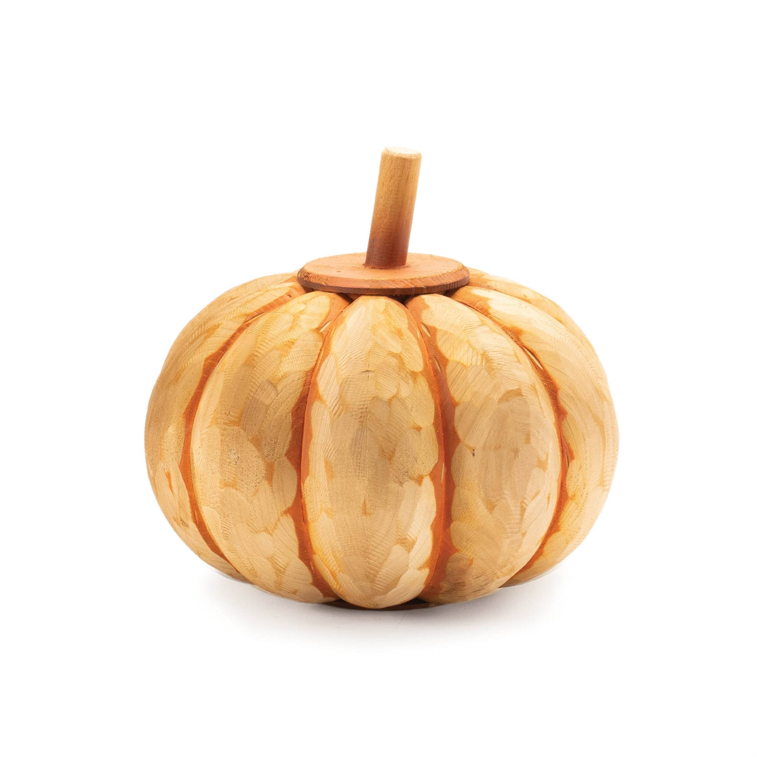 Left. BreeBe - Carved Fir Wood Pumpkin Decor (Set of 2) - Orange.