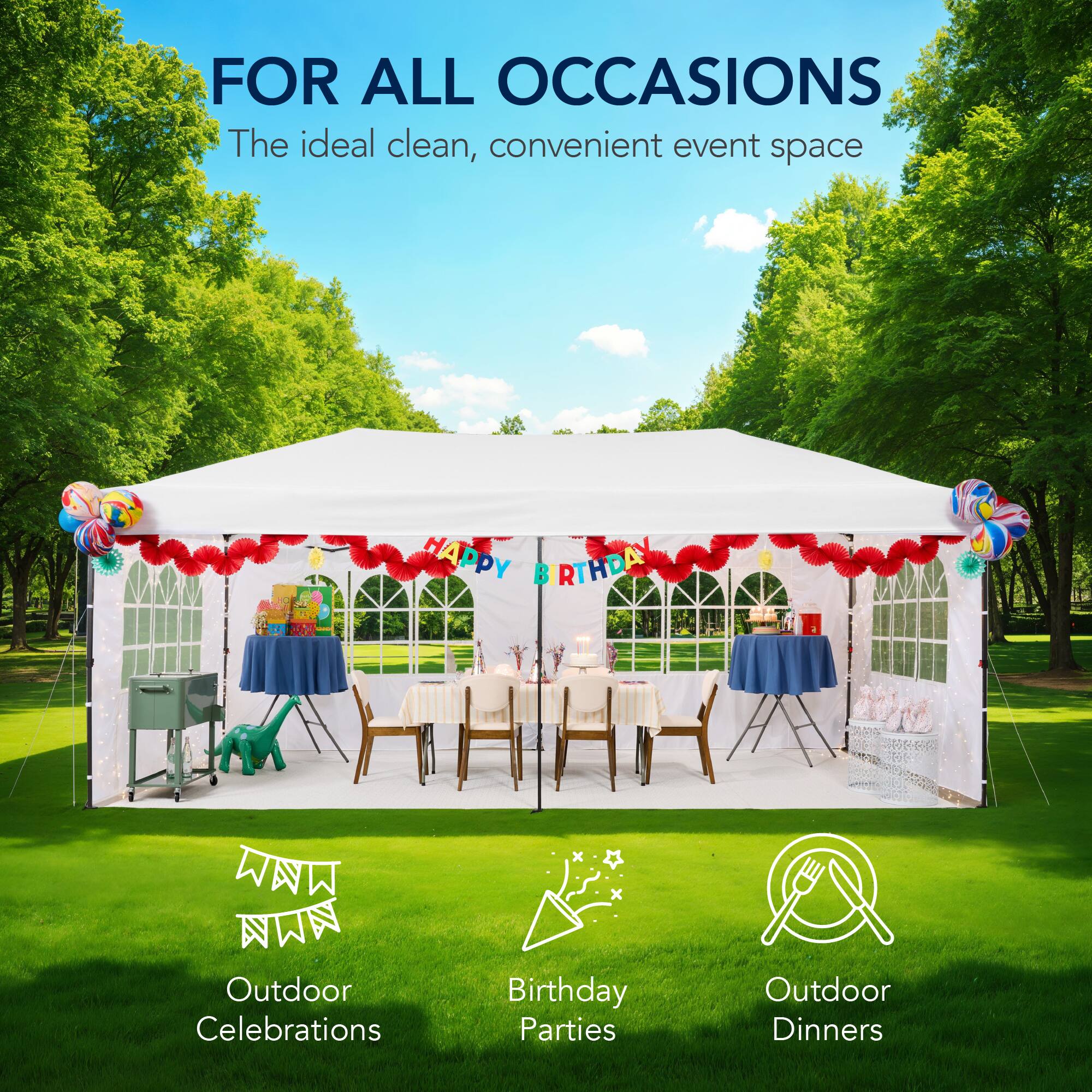 FOR ALL OCCASIONS  
The ideal clean, convenient event space  

Outdoor Celebrations  
Birthday Parties  
Outdoor Dinners