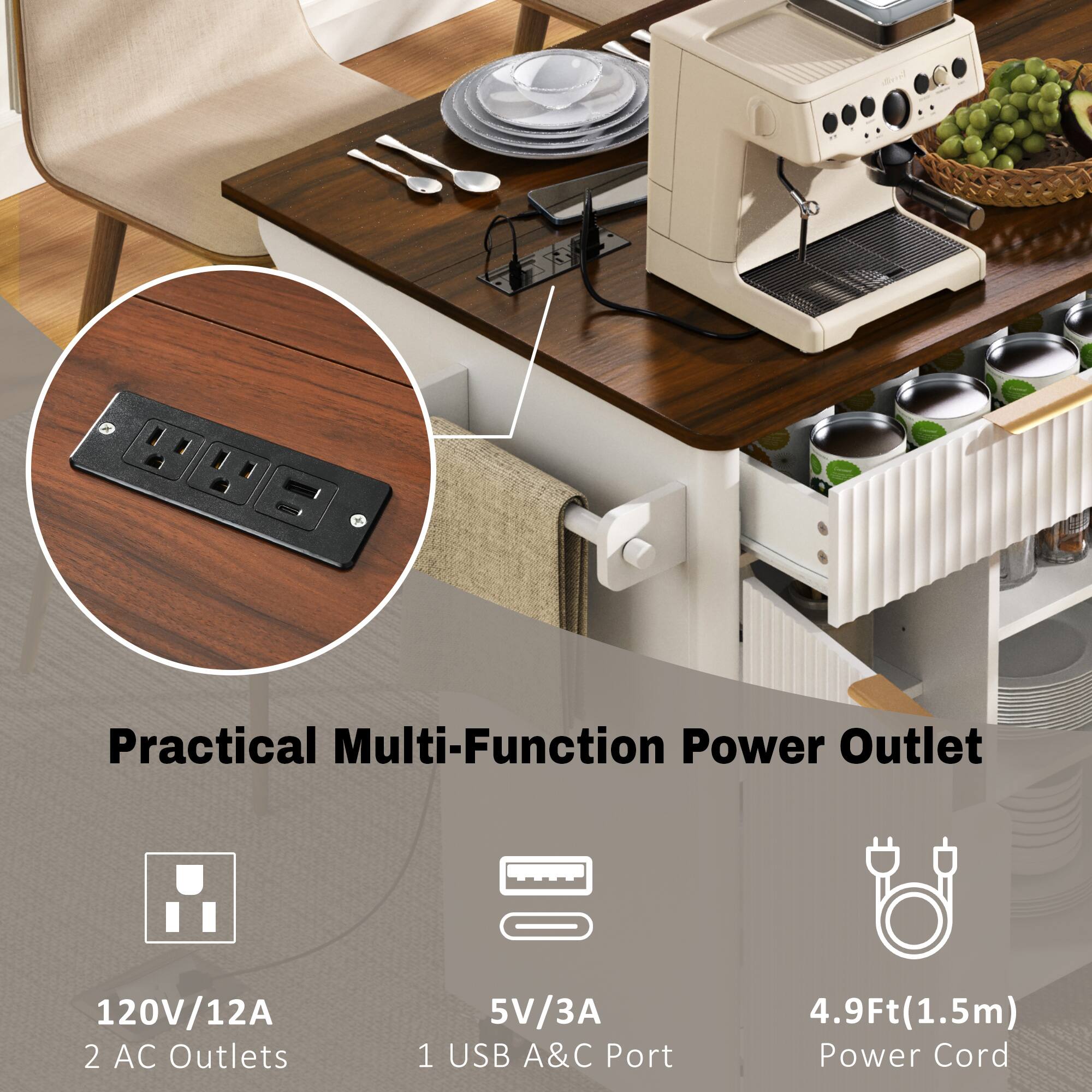 Practical Multi-Function Power Outlet  
120V/12A  
2 AC Outlets  
5V/3A  
1 USB A&C Port  
4.9Ft (1.5m) Power Cord