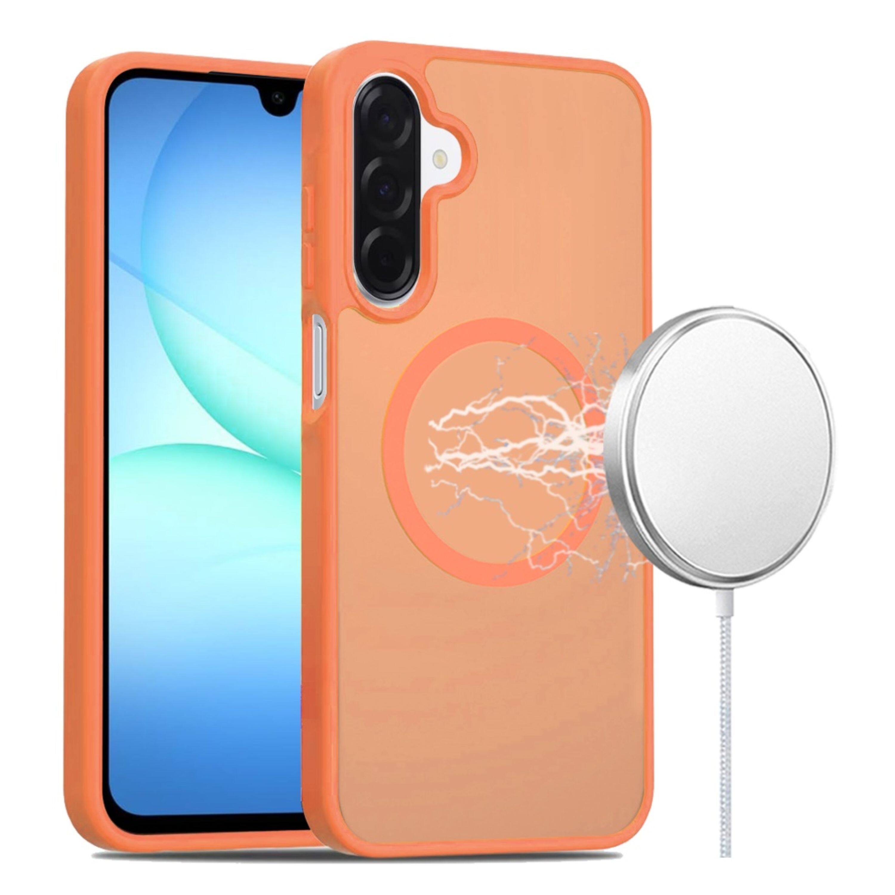 Angle. Kitcheniva - Soft Touch Translucent Magnetic Circle Phone Case With Tempered Glass For Samsung Galaxy A17 5G Cosmic Orange - Cosmic Orange.