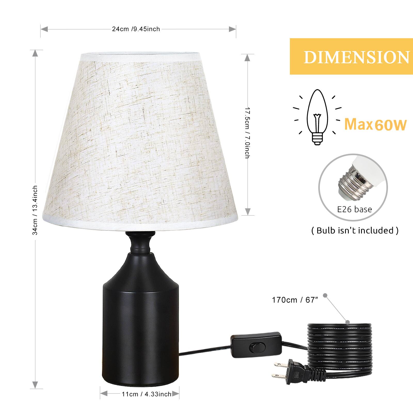 24cm / 9.45inch  
13.4inch / 34cm  
17.5cm / 7inch  
11cm / 4.33inch  
170cm / 67"  

DIMENSION  
Max60W  
E26 base (Bulb isn't included)