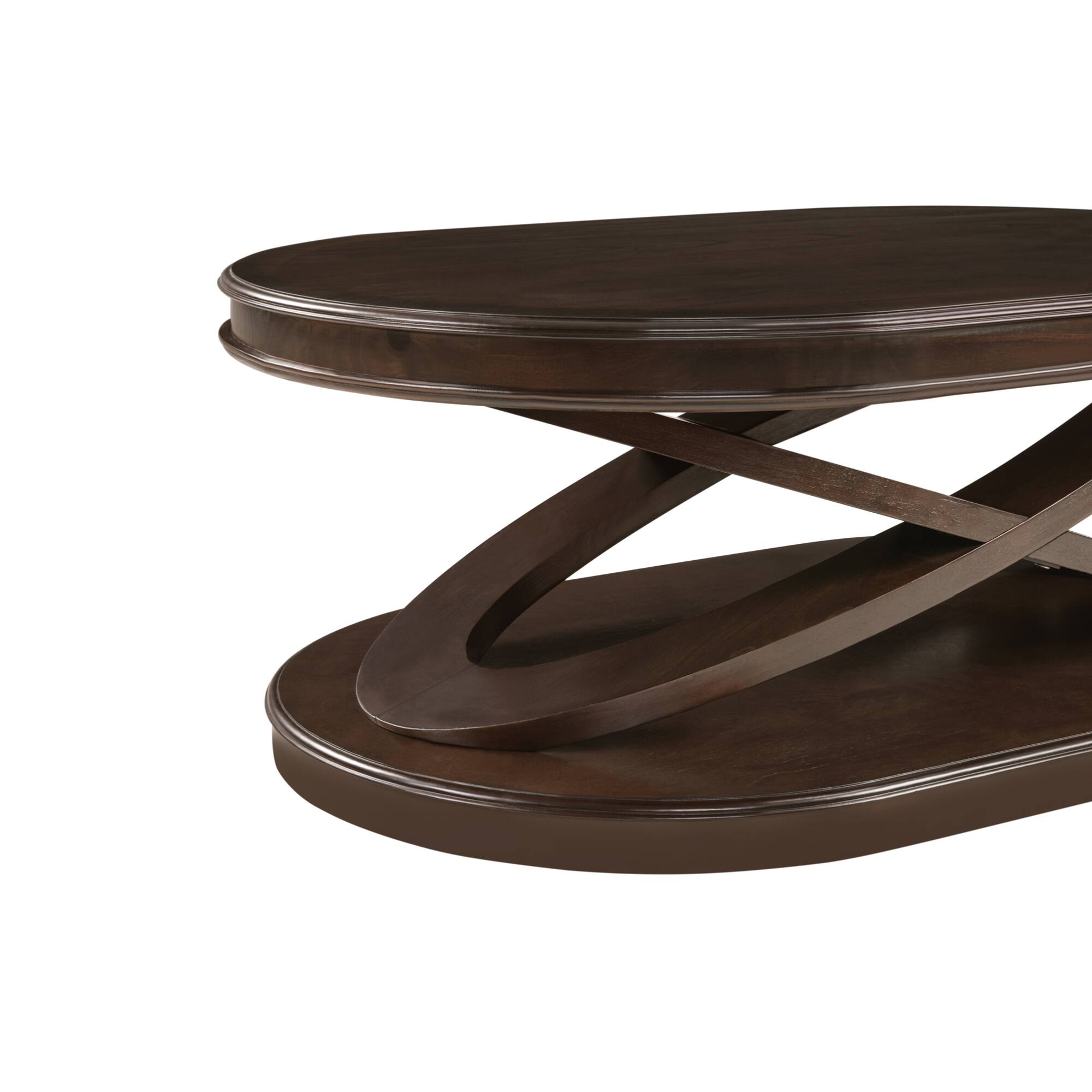Alt View 6. GOODSILO - Elegant Oval Wood Coffee Table with X-Shaped Base and Open Storage for Living Room and Home Office - Espresso.