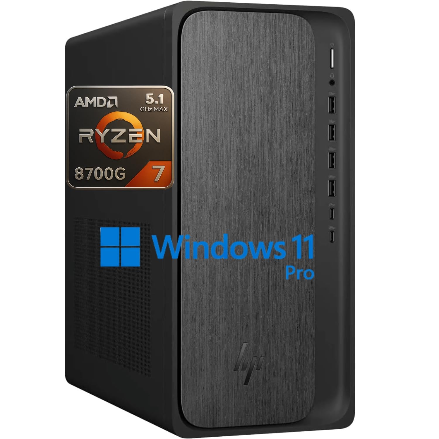 HP - OmniDesk M02 Desktop, AMD Ryzen 7 8700G, 64GB DDR5, 2TB SSD, Radeon 780M, USB-C, Wi-Fi 6, HDMI+DP, Win 11 Pro - Black