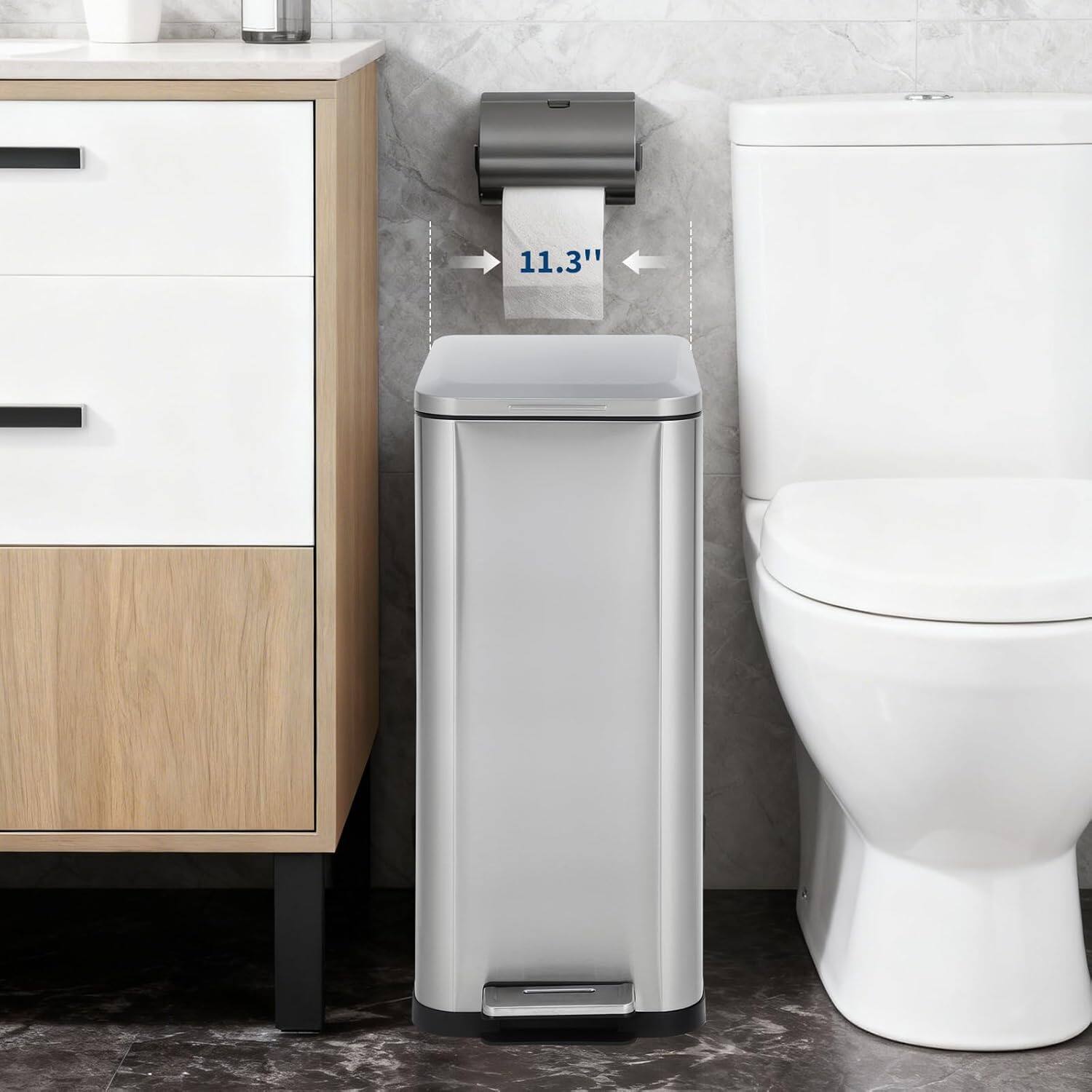 Alt View 2. Homhougo - 13 gal Kitchen Trash Can, Stainless Steel Step Garbage Bin with Soft-Close Lid - Silver.