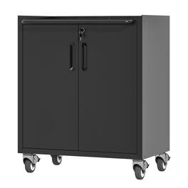 Mirfee - Heavy-Duty Metal Storage Cabinet on Wheels, Tool Organizer for Garage - Black