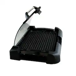MegaChef - Reversible Indoor Grill and Griddle with Removable Glass Lid - Black