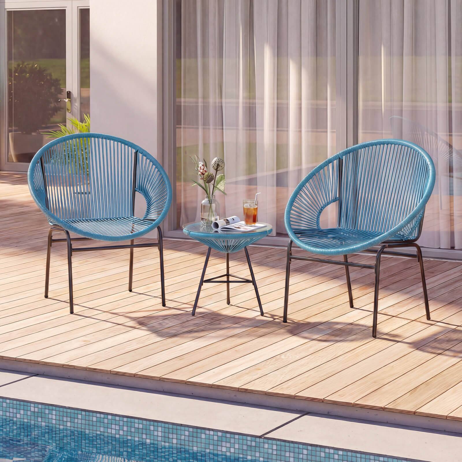 Alt View 4. Costway - Costway 3PCS Patio Acapulco Furniture Bistro Set Plastic Rope Glass Table - Turquoise.
