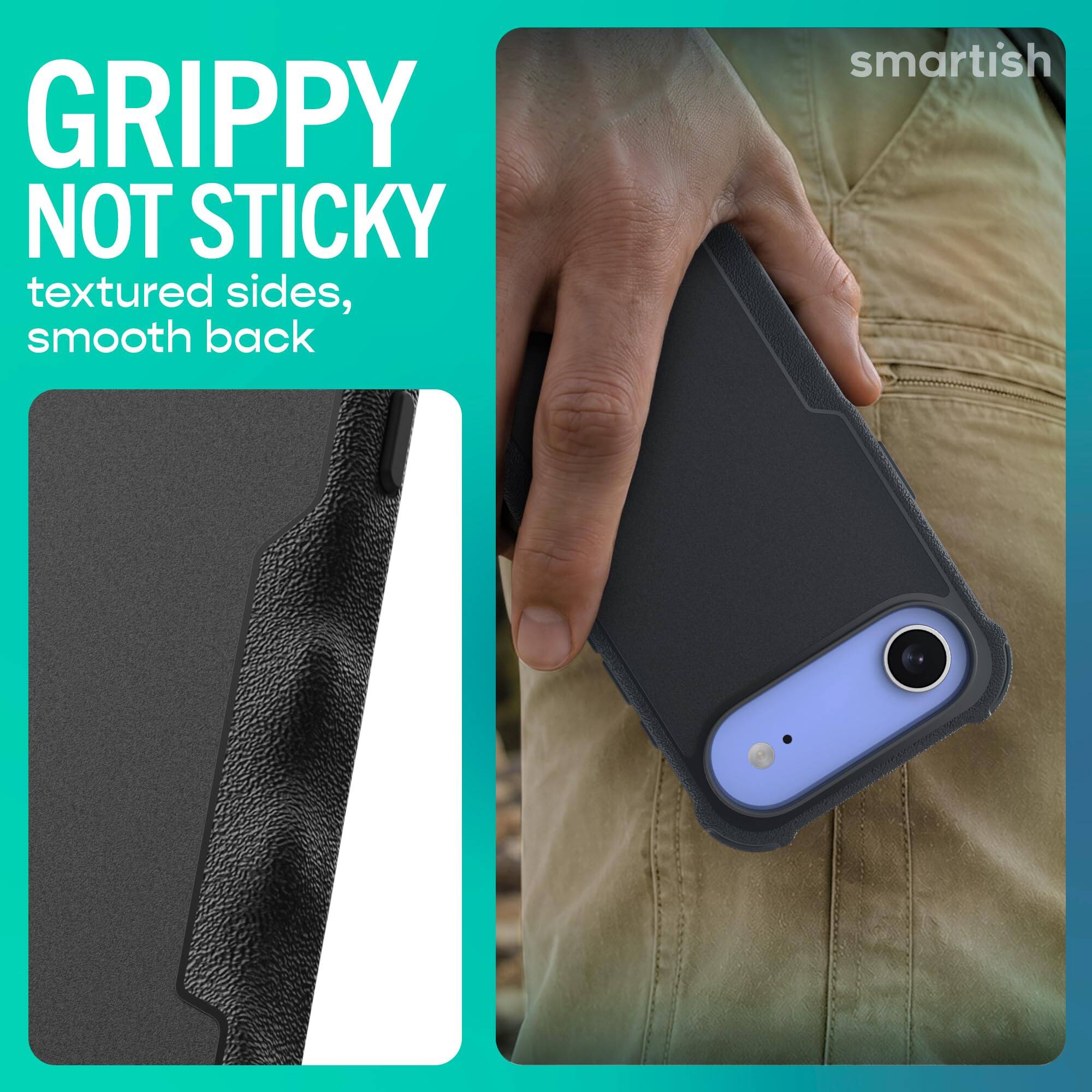GRIPPY NOT STICKY textured sides, smooth back

smartish