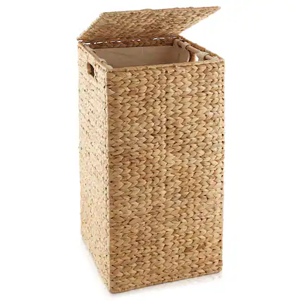 Front. Casafield - Square Laundry Hamper Basket w Lid and Liner for Clothes - Water Hyacinth - Natural.
