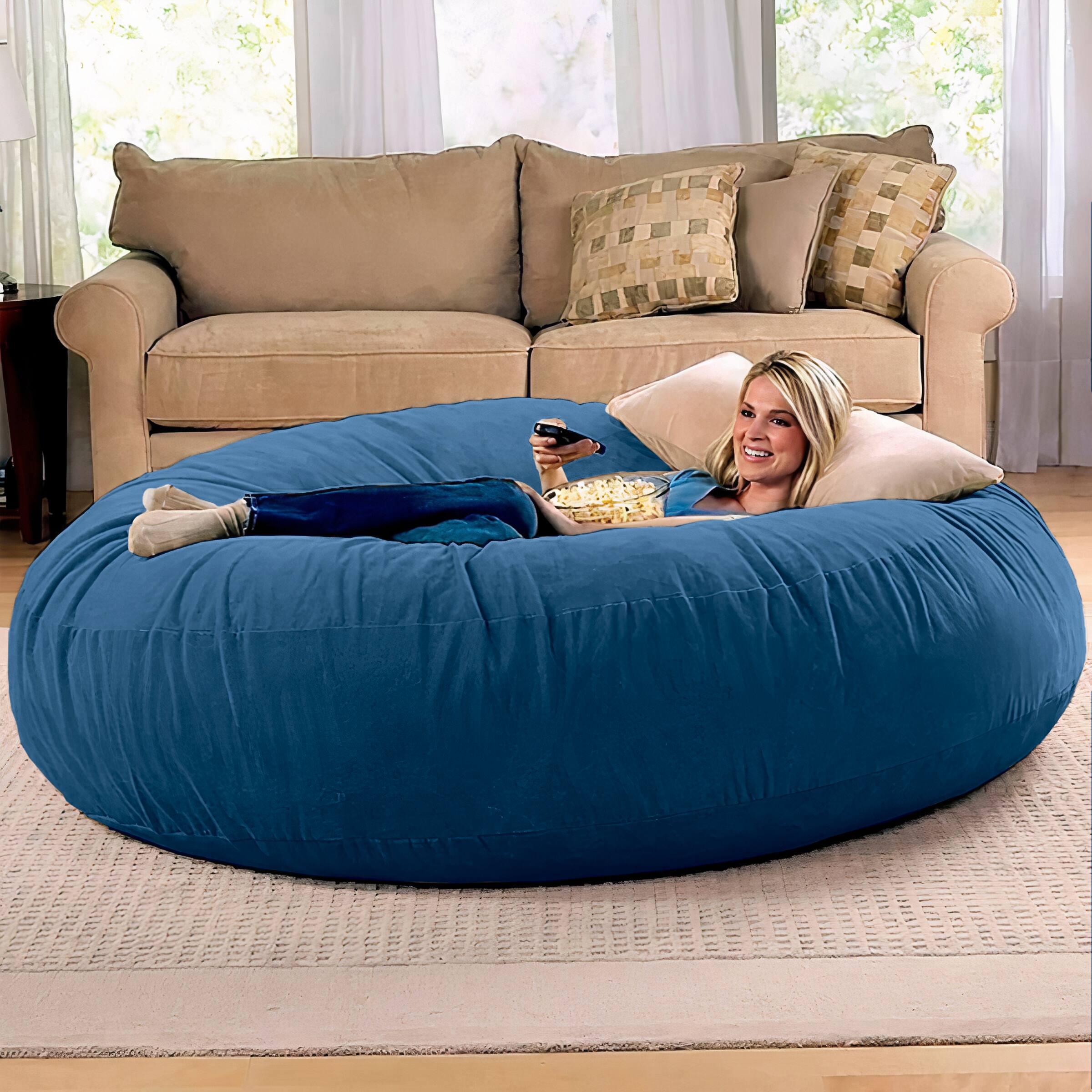 Left. Jaxx - Jaxx 6 Foot Cocoon - 2-in-1 Convertible Bean Bag Bed & Large Bean Bag Chair for Adults,  Navy - Microsuede Navy.