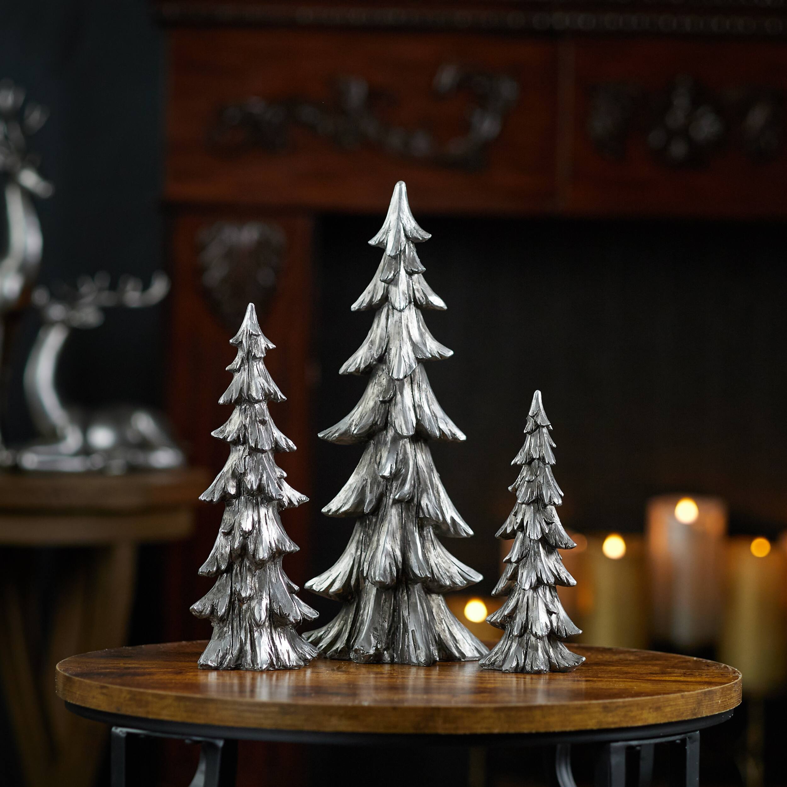 Angle. BreeBe - Holiday Pine Tree (Set of 3) - Gray, Black.