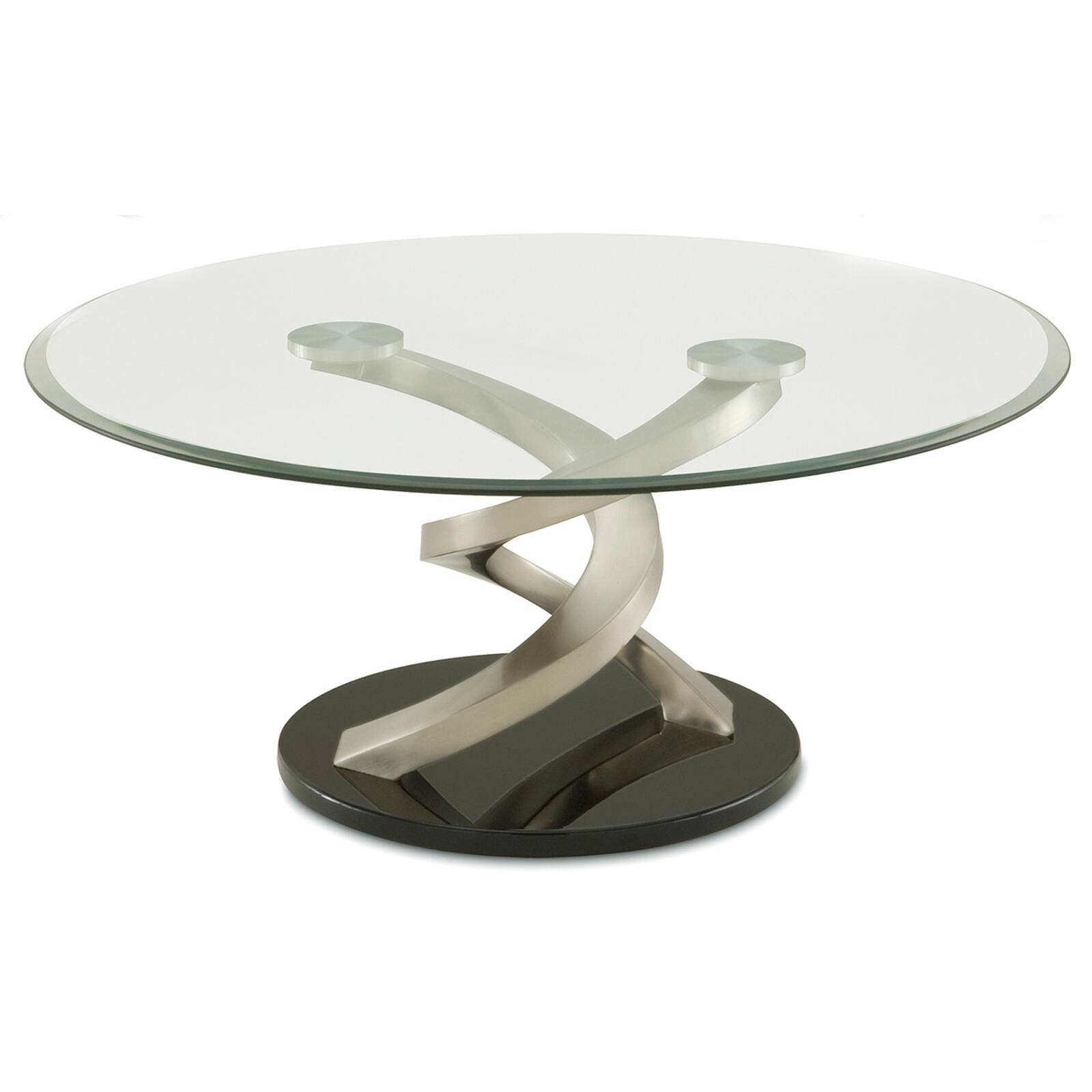 Manhattan Lane - Coffee Table with Twisted Metal Base and Round Glass Top - Silver and Black