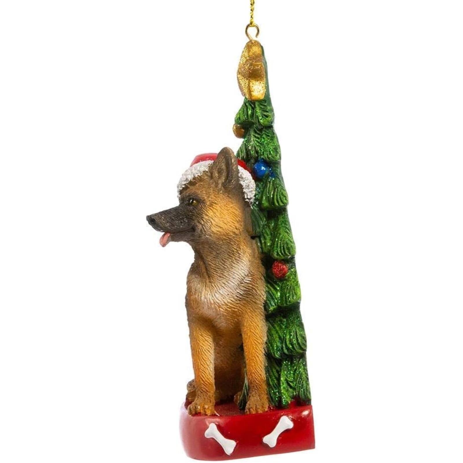 Left. Kurt S Adler - Kurt Adler German Shepherd Dog Wearing Santa Hat with Christmas Tree Resin Ornament 4.25 inch - Multicolor.