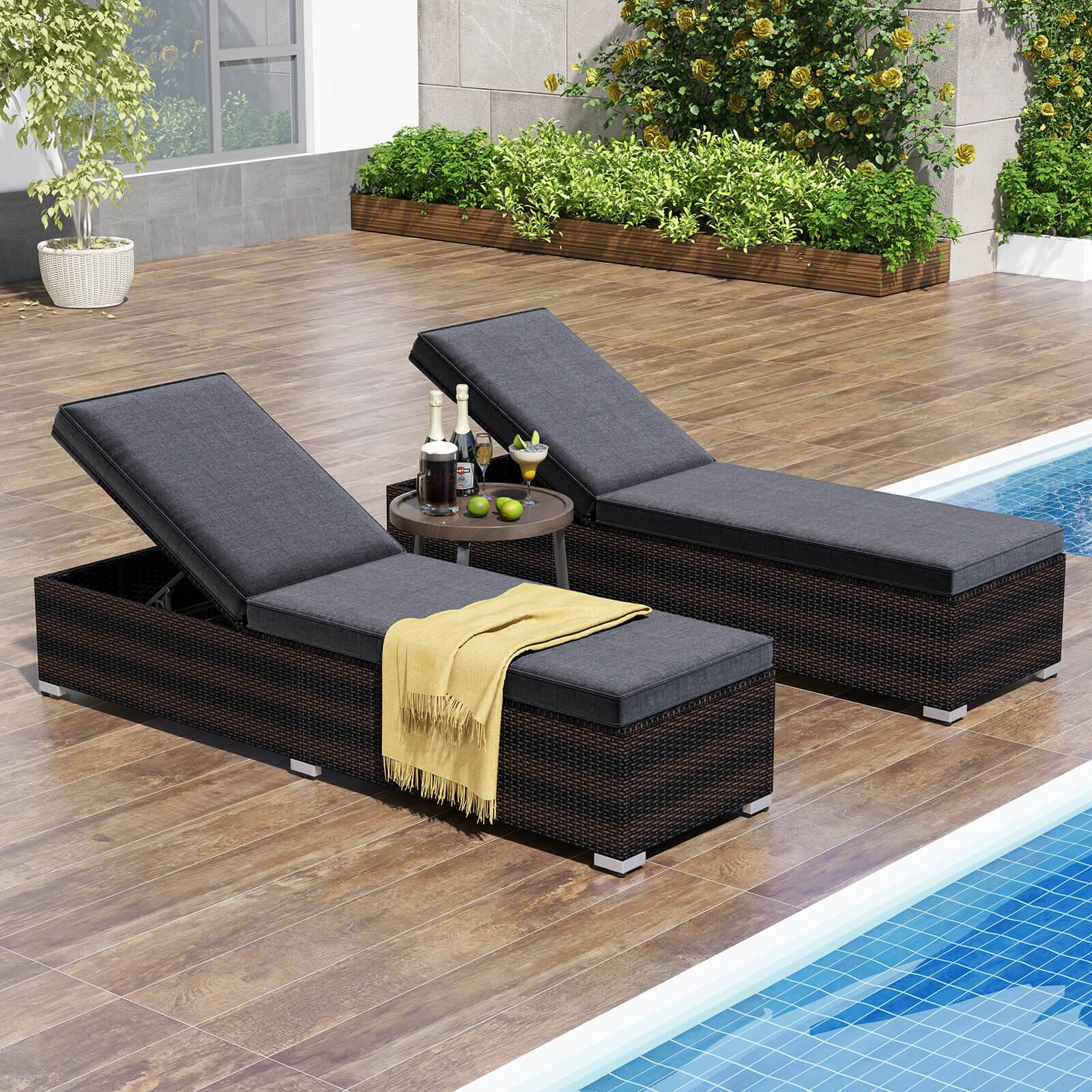 Alt View 2. Costway - Costway 2 PCS Chaise Lounge with 4-level Backrest Heavy-Duty Metal Frame Seat Cushion - Gray.